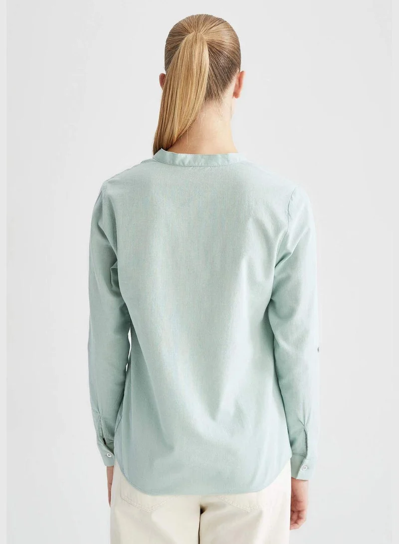 DeFacto Judge Collar Cotton Poplin Shirt With Pocket Detail