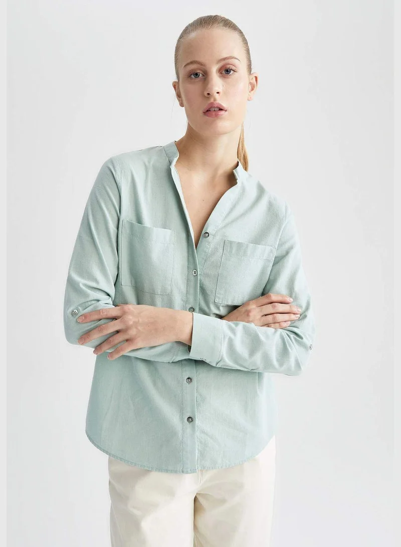 DeFacto Judge Collar Cotton Poplin Shirt With Pocket Detail