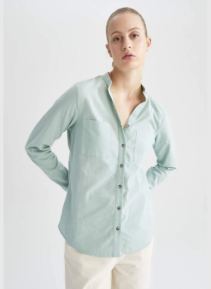 DeFacto Judge Collar Cotton Poplin Shirt With Pocket Detail