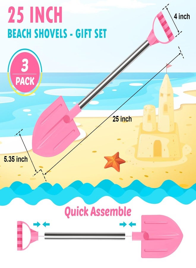 Dsmile 3 PCS Beach Shovels for Kids, 25" Long Sand Shovel Gardening Tools Snow Shovel Sturdy Stainless Steel Handle ABS Plastic Spade for Digging Sand Shoveling Snow Fun Set - Image 2