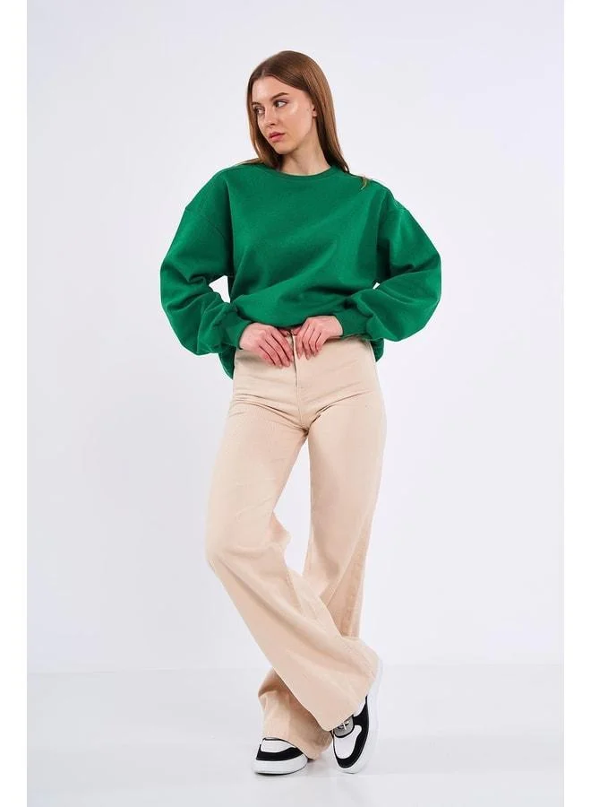Mmetalic Green Women’s Cotton Oversized Basic Crewneck Sweatshirt