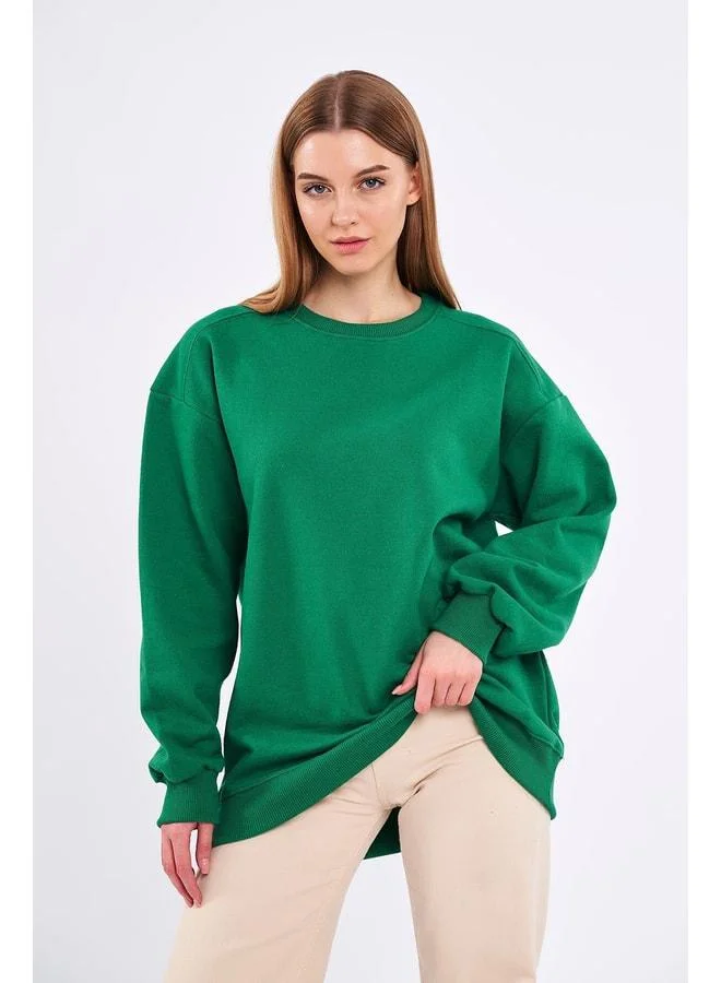Mmetalic Green Women’s Cotton Oversized Basic Crewneck Sweatshirt