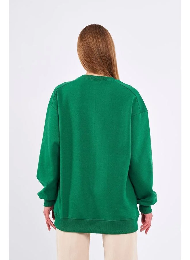 Mmetalic  Green Women’s Cotton Oversized Basic Crewneck Sweatshirt for Women | Best Price UAE