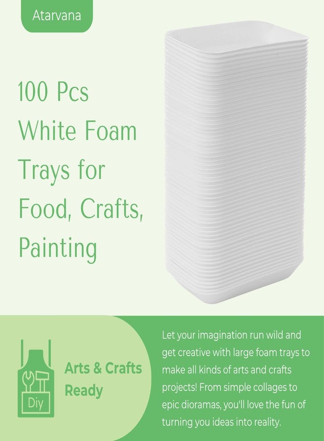 Atarvana 60pcs Crafts Foam Trays 8.26"x 5.9", White Foam Meat Tray Food Tray Paint and Ink Mixing Trays School Printmaking Trays for DIY Crafts Disposable Fruit Trays, BBQ Grill Roast Food Plates - Image 2
