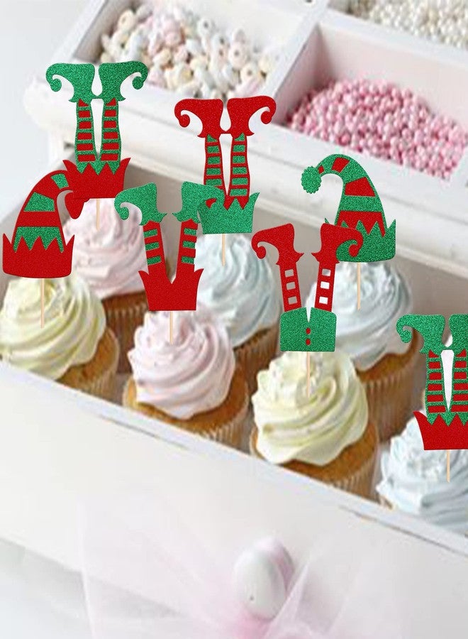 Rsstarxi 24 Pack Christmas Elf Cupcake Toppers Glitter Merry Santa Hat Elf Legs Cupcake Picks for Merry Christmas Theme New Year Holiday Baby Shower Kids Birthday Party Cake Decorations - Image 4