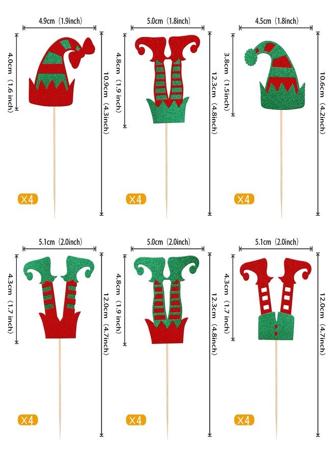 Rsstarxi 24 Pack Christmas Elf Cupcake Toppers Glitter Merry Santa Hat Elf Legs Cupcake Picks for Merry Christmas Theme New Year Holiday Baby Shower Kids Birthday Party Cake Decorations - Image 2