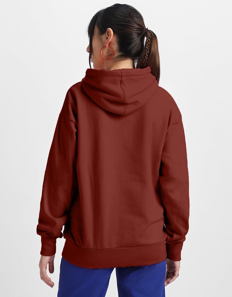 JUNEBERRY® Fleece Oversized Baggy Fit Hooded Sweatshirt Drop Shoulder Typographic Logo Printed Full Sleeve Hoodie for Women (OS_HDY_JB_ORGNAL_RT_3XL) Rust - Image 5