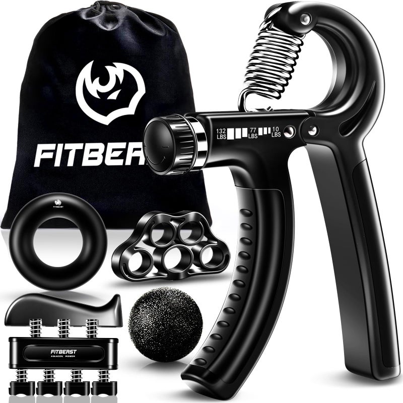 FitBeast طقم تقوية قبضة اليد - مدرب ساعد قابل للتعديل مع مطاط أصابع، حلقة تمرين، وكرة تدليك لبناء العضلات والتعافي من الإصابات، يشمل حقيبة حمل - Image 1