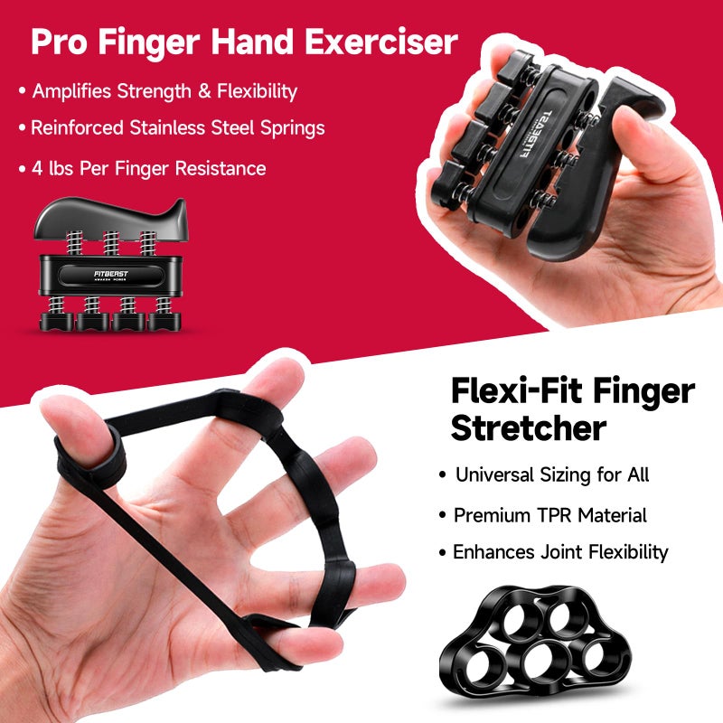 FitBeast طقم تقوية قبضة اليد - مدرب ساعد قابل للتعديل مع مطاط أصابع، حلقة تمرين، وكرة تدليك لبناء العضلات والتعافي من الإصابات، يشمل حقيبة حمل - Image 3