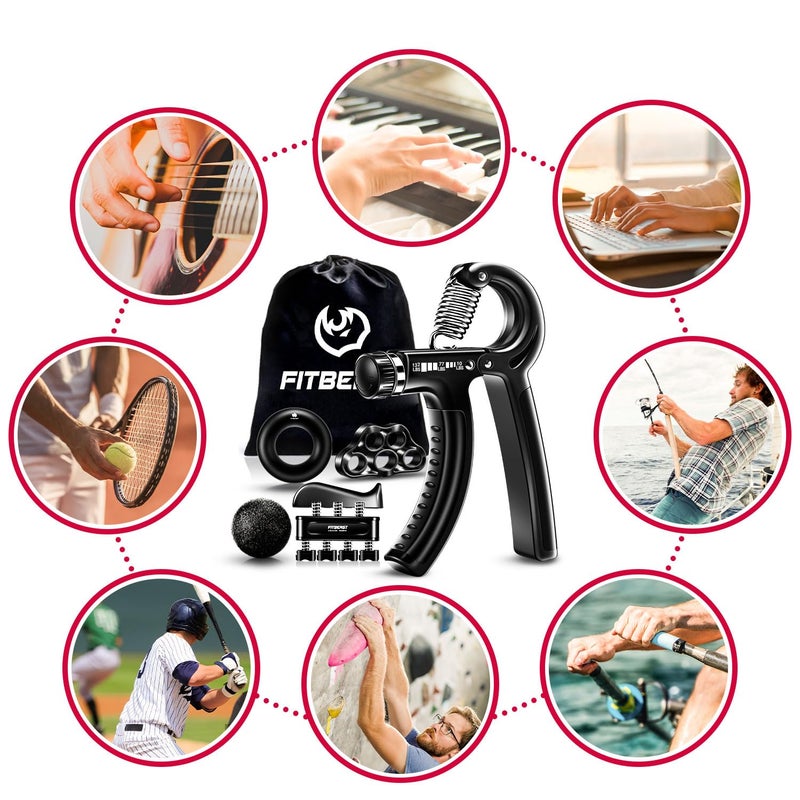 FitBeast طقم تقوية قبضة اليد - مدرب ساعد قابل للتعديل مع مطاط أصابع، حلقة تمرين، وكرة تدليك لبناء العضلات والتعافي من الإصابات، يشمل حقيبة حمل - Image 5