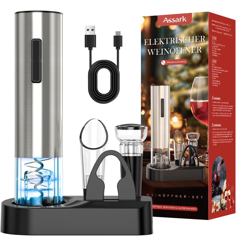 Electric Wine OpenerRechargeable Automatic Wine Opener Corkscrew Opener Set With Wine Stopper Foil Cutter Wine AeratorStorage Base USBC Cable Christmas Gifts for Wine Lovers