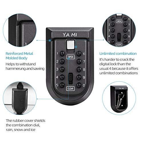 YA MI Exterior Outdoor Waterproof Hide Wall Mounted Key Safe Box - House use Key Storage Lock Box,Key Lock Box(Black) - Image 3