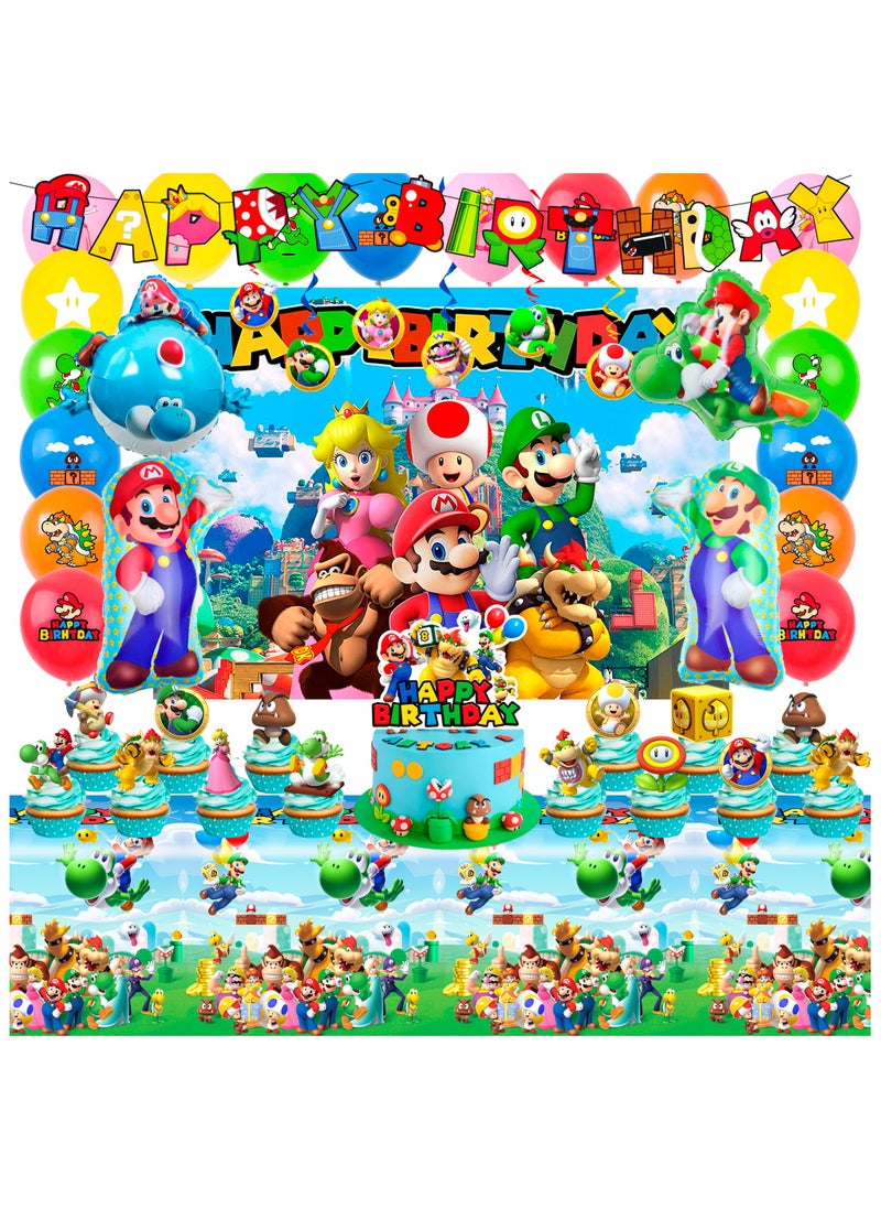 FRUITFUL PARTY Super Mario Birthday Party Supplies, 68pcs Super Mario Party Decorations Set Mario Bros Birthday Decorations Banner Backdrop Tablecloth Balloons  - Image 1