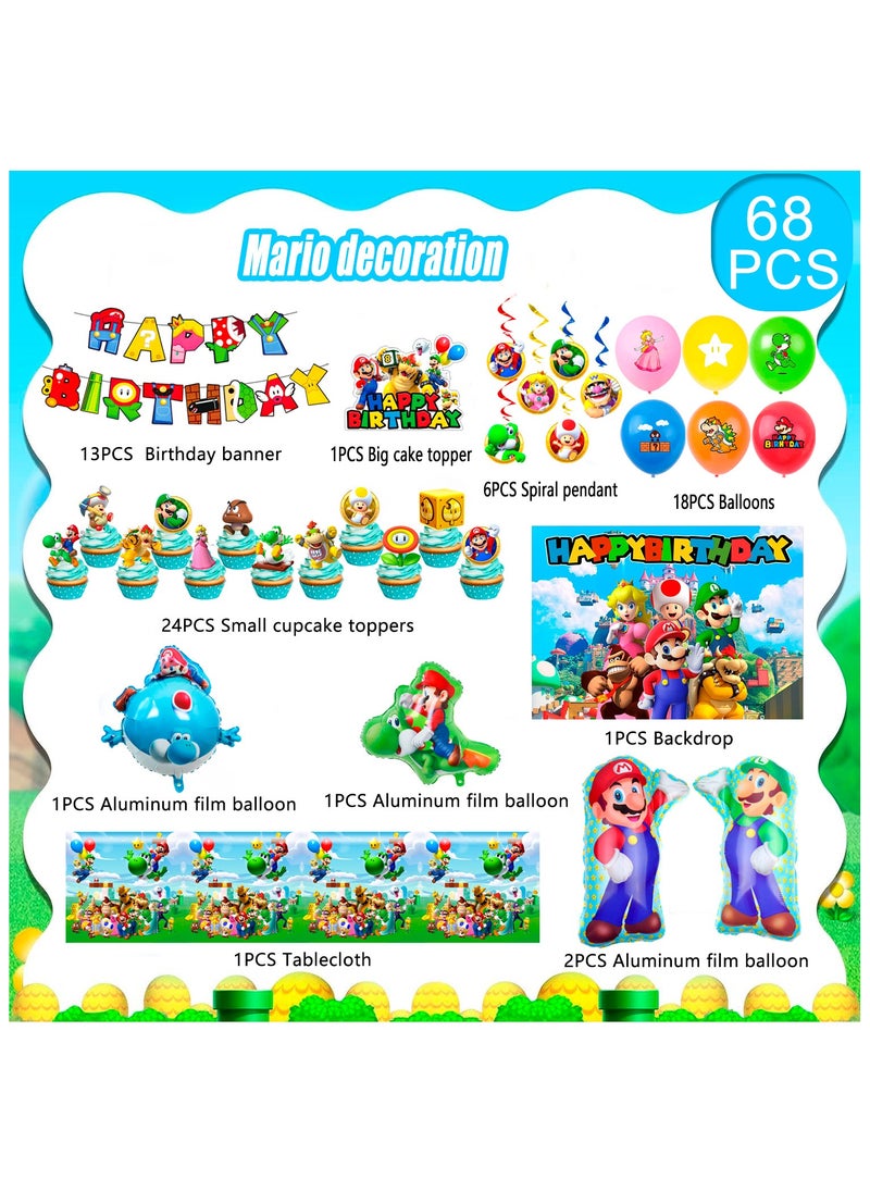 FRUITFUL PARTY Super Mario Birthday Party Supplies, 68pcs Super Mario Party Decorations Set Mario Bros Birthday Decorations Banner Backdrop Tablecloth Balloons  - Image 2