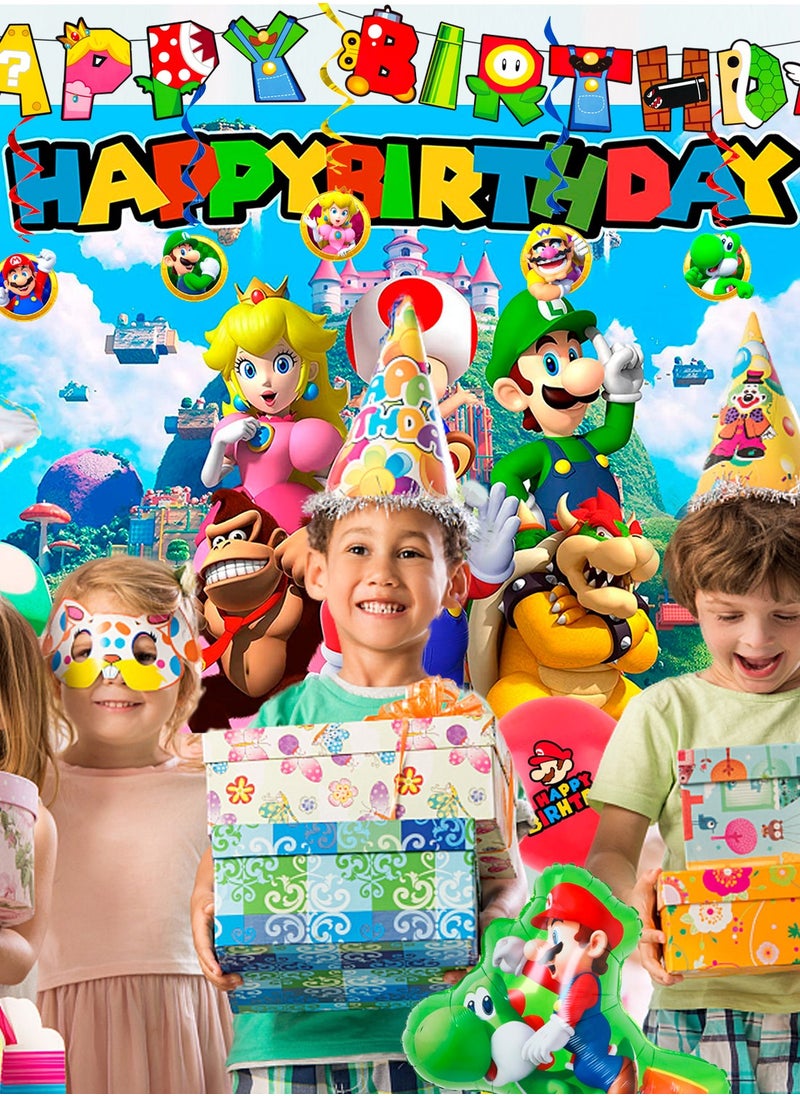 FRUITFUL PARTY Super Mario Birthday Party Supplies, 68pcs Super Mario Party Decorations Set Mario Bros Birthday Decorations Banner Backdrop Tablecloth Balloons  - Image 4