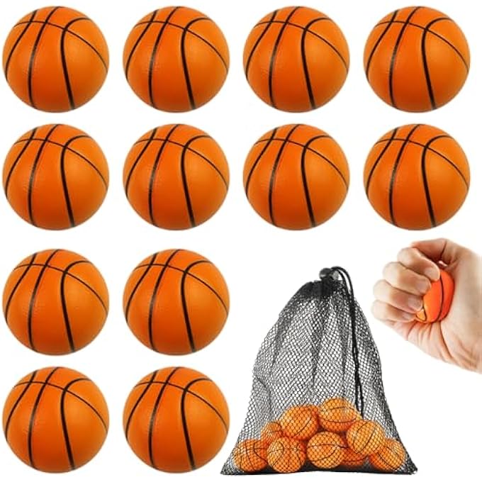 Heel Pack of 12 Stress Balls, Mini Sports Balls, Anti-Stress Ball, Basketball, Stress Balls, Foam Ball with Storage Bag, Anti-Stress Gifts for Adults - Image 1