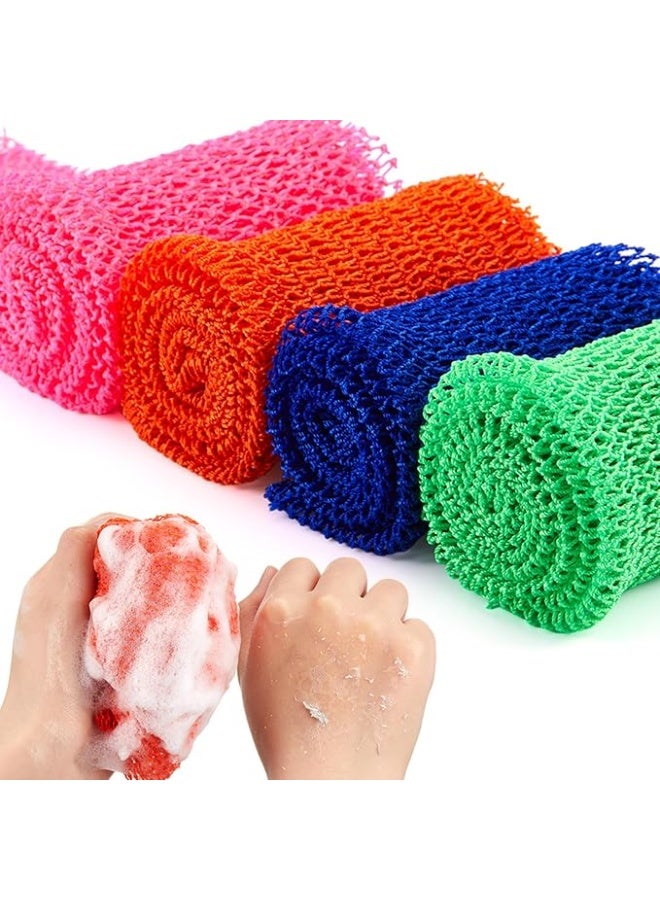 4 Pieces African Net Long Bath Net Sponge Exfoliating Shower Body Scrubber Back Scrubber Skin Smoother for Daily Use or Stocking Stuffer (Green, Purple, Pink, Blue,30 x 80 CM) - Image 1