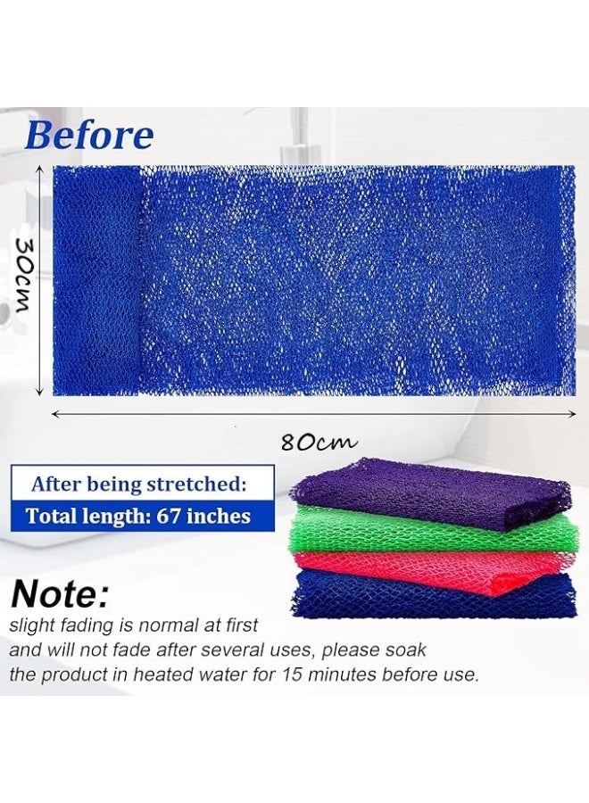 4 Pieces African Net Long Bath Net Sponge Exfoliating Shower Body Scrubber Back Scrubber Skin Smoother for Daily Use or Stocking Stuffer (Green, Purple, Pink, Blue,30 x 80 CM) - Image 3