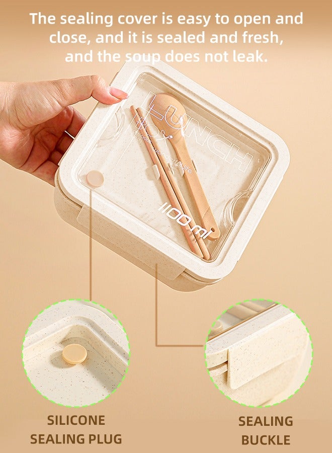 Favarey Lunch Box for Kids & Adults, Lunchbox Containers with Tablewares for Boys & Girls, Leakproof, Microwave, Dishwasher, Freezer Safe, Bpa-Free,Square 1100ML - Image 2