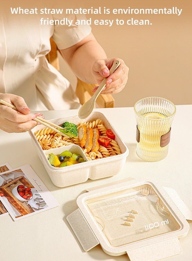 Favarey Lunch Box for Kids & Adults, Lunchbox Containers with Tablewares for Boys & Girls, Leakproof, Microwave, Dishwasher, Freezer Safe, Bpa-Free,Square 1100ML - Image 3