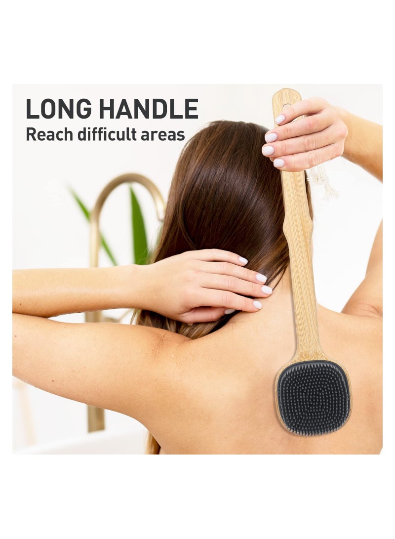 SYOSI Shower Soft Silicone Long Handle Back Brush, 2 in 1 Bath and Shampoo Brush, Back Scrubber Body Exfoliator for Wet or Dry Brushing, for Body Men and Women, BPA Free, Non-Slip - Image 2