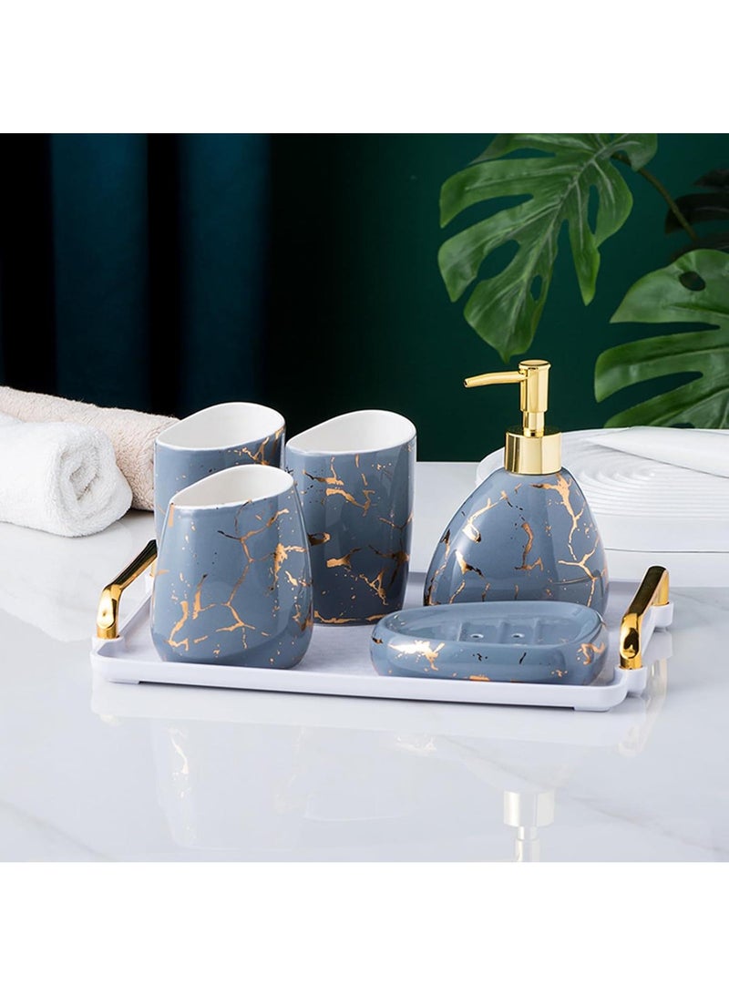 Y&D Bathroom Accessories Set,Modern Countertop Bathroom Decor,Luxury 6 Piece Bathroom Accessory Set,Complete with Soap Dispenser,Toothbrush Holder,Tumbler,Tray - Image 1