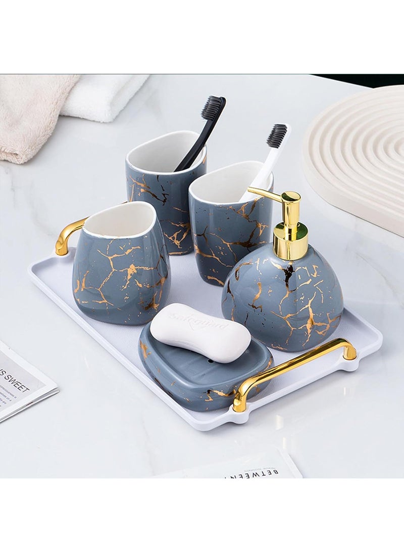 Y&D Bathroom Accessories Set,Modern Countertop Bathroom Decor,Luxury 6 Piece Bathroom Accessory Set,Complete with Soap Dispenser,Toothbrush Holder,Tumbler,Tray - Image 2