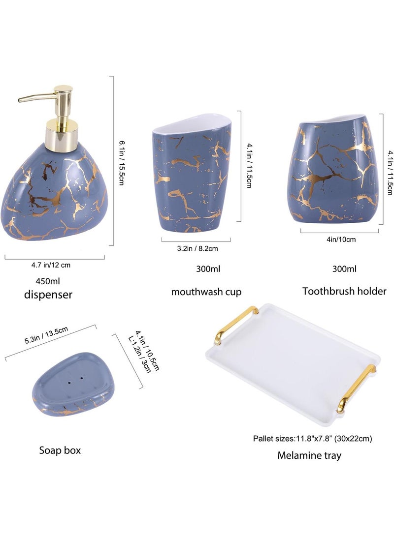 Y&D Bathroom Accessories Set,Modern Countertop Bathroom Decor,Luxury 6 Piece Bathroom Accessory Set,Complete with Soap Dispenser,Toothbrush Holder,Tumbler,Tray - Image 5