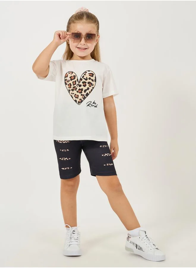 ستايلي Heart Printed T-Shirt & Biker Short Set