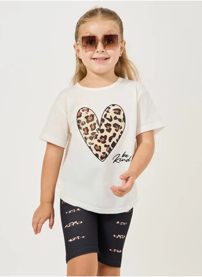 ستايلي Heart Printed T-Shirt & Biker Short Set