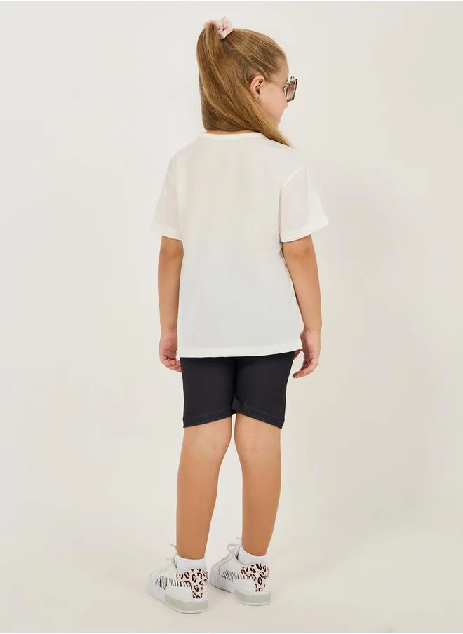 ستايلي Heart Printed T-Shirt & Biker Short Set