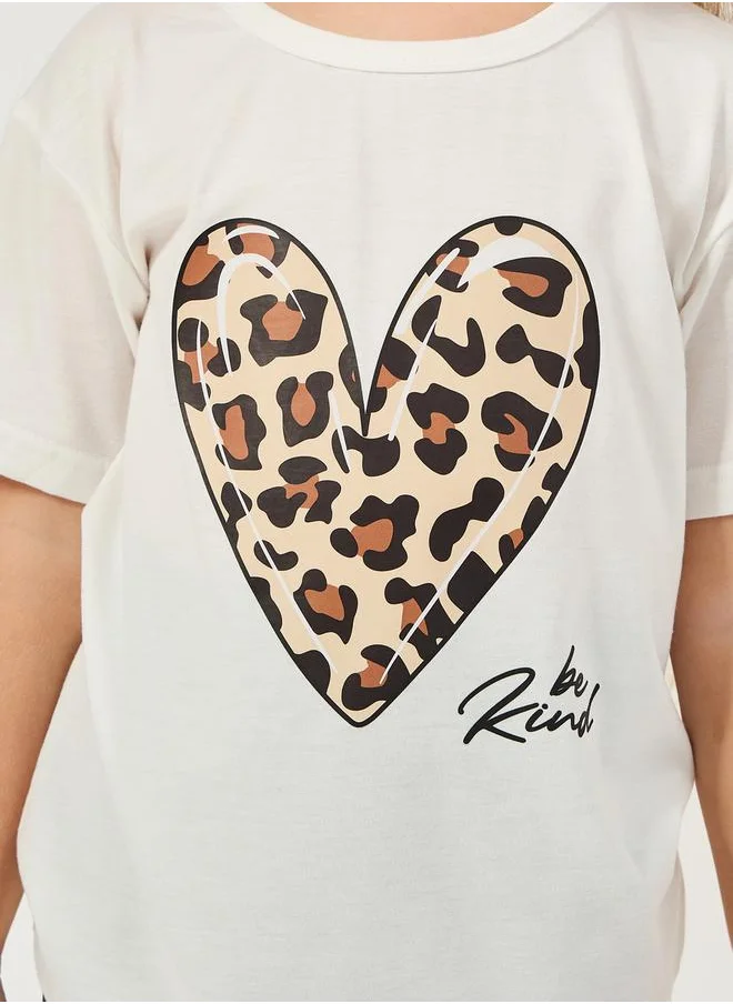 ستايلي Heart Printed T-Shirt & Biker Short Set