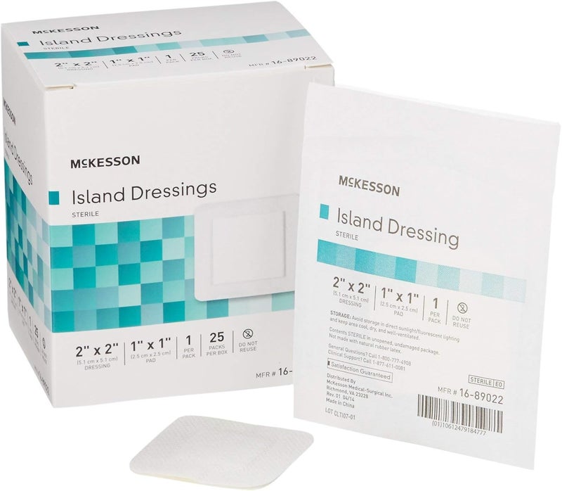 McKesson Island Dressings, Sterile, Dimension 2 in x 2 in, Pad 1 in x 1 in, 25 Count, 1 Pack