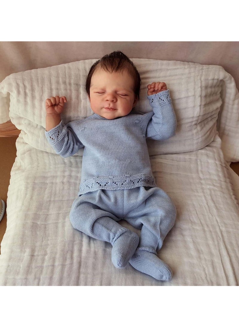 NPK Lifelike Reborn Baby Dolls Sleeping, 18 Inch Soft Vinyl Silicone Baby Doll with Realistic Rooted Hair, realistic doll Baby Dolls Silicone Full Body with Blue Clothing Set, Baby Dolls for Ages 3+  - Image 2