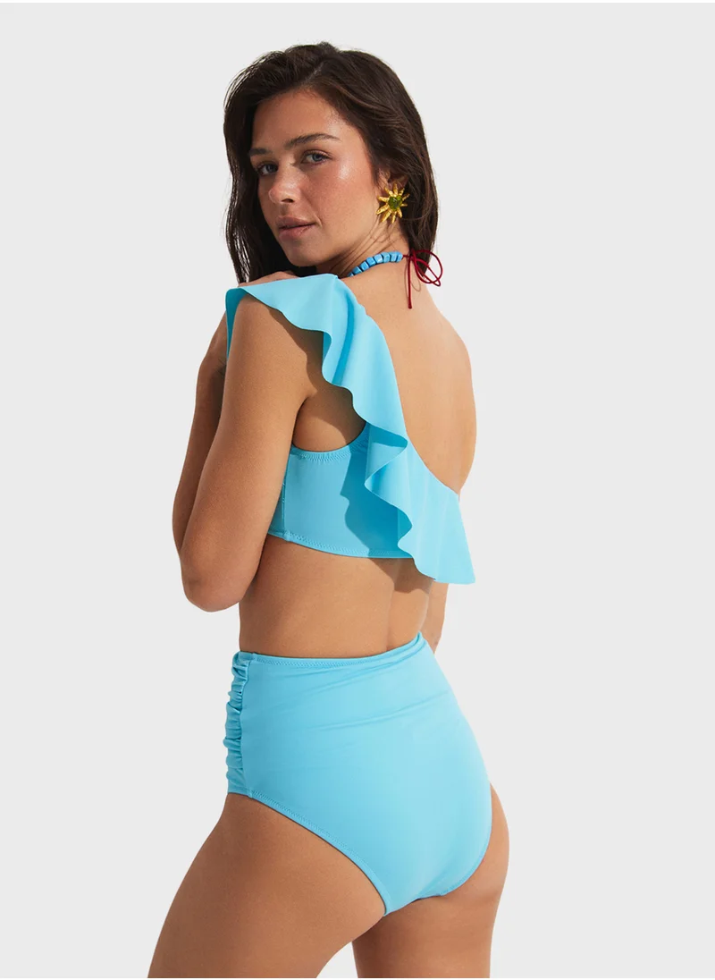 جون Ruffled One Shoulder High Waist Bikini