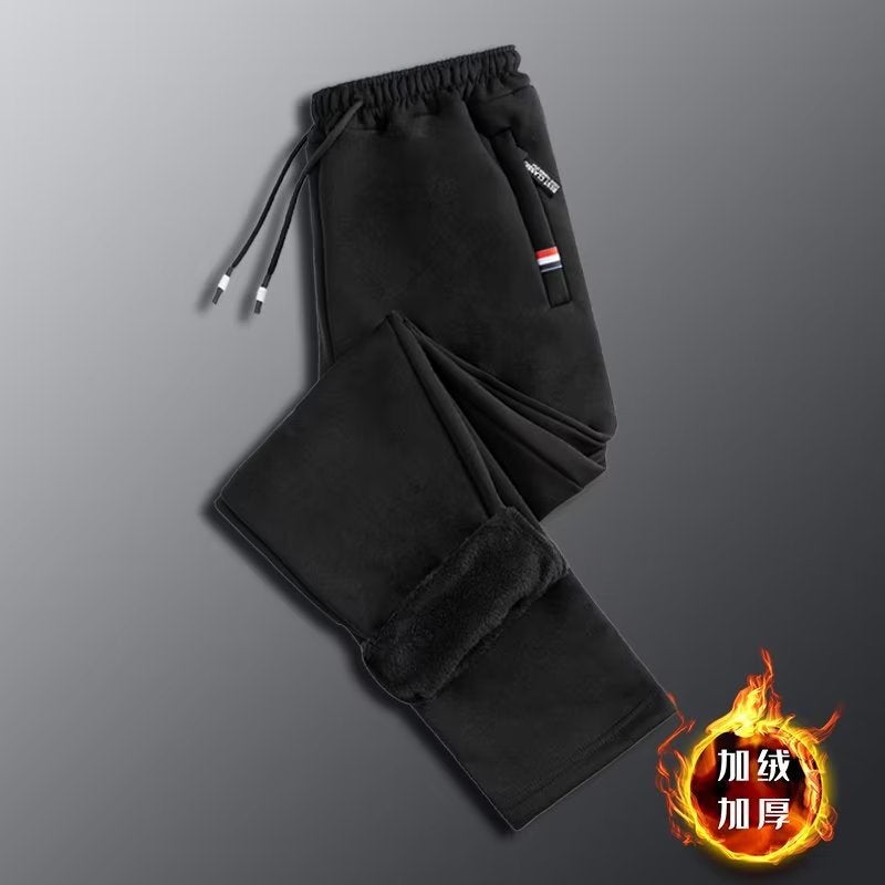 Winter Sports Pants Boys Teenagers Solid Color Sweatpants fleece-lined Thickened Junior High School Students Casual All-match Foot Pants Trendy straight black  - Image 5