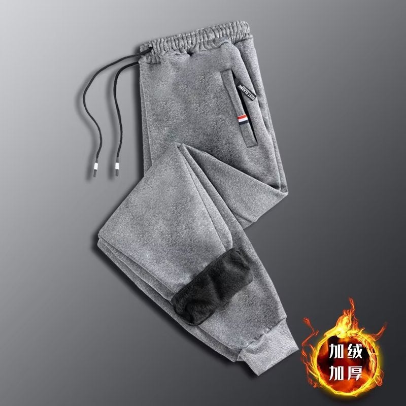 Winter Sports Pants Boys Teenagers Solid Color Sweatpants fleece-lined Thickened Junior High School Students Casual All-match Foot Pants Trendy straight black  - Image 3