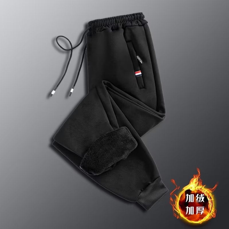 Winter Sports Pants Boys Teenagers Solid Color Sweatpants fleece-lined Thickened Junior High School Students Casual All-match Foot Pants Trendy straight black  - Image 2