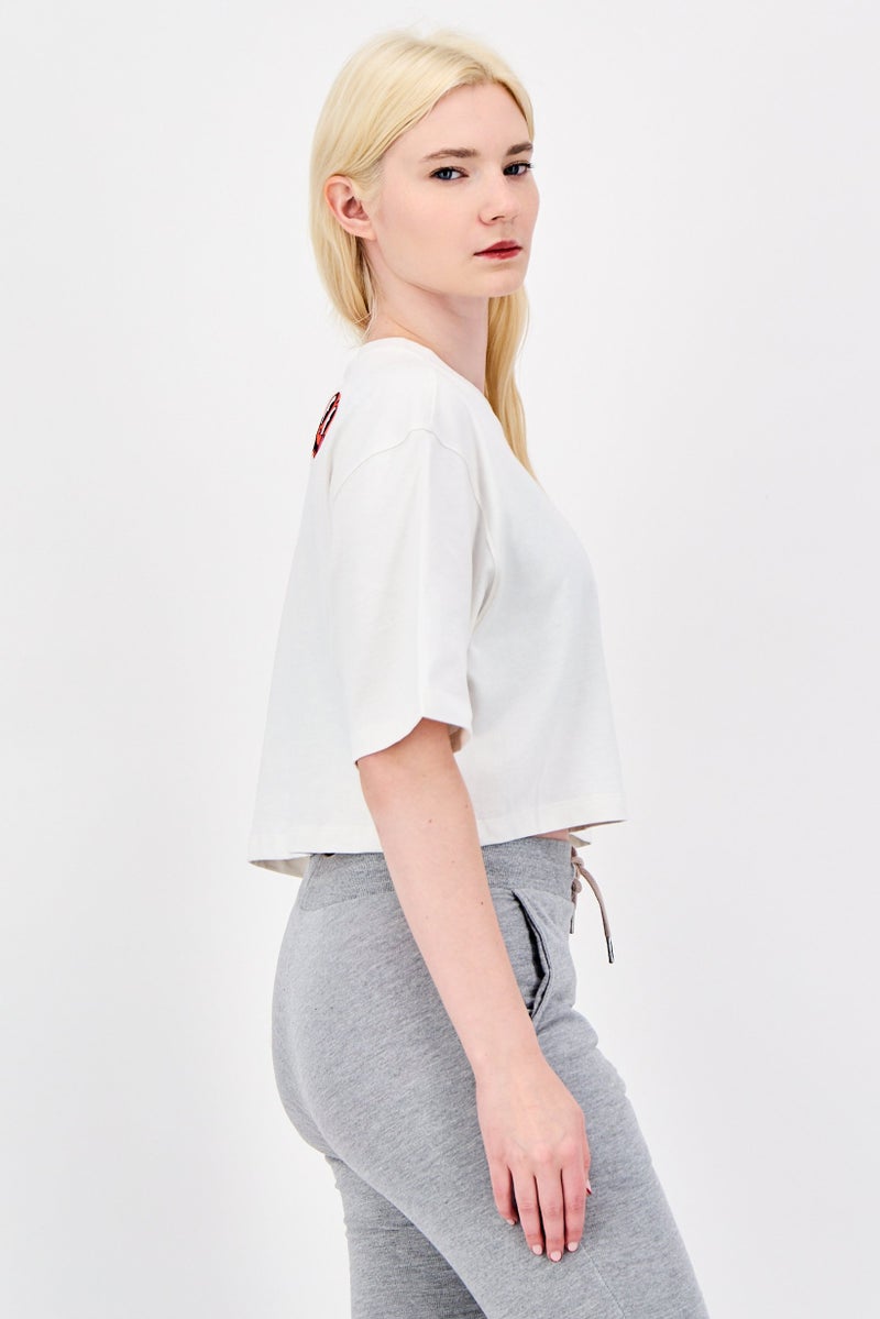 adidas Originals Women Sportswear Fit Short Sleeve Crop Top, Off White - Image 2