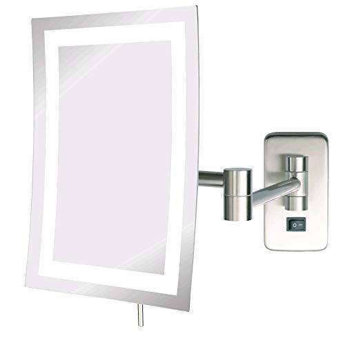 JERDON Rectangular Wall Mount Makeup Mirror - Direct Wire Makeup Mirror with 5X Magnification and LED Lights - Nickel Finish - Model JRT710NLD - Image 4