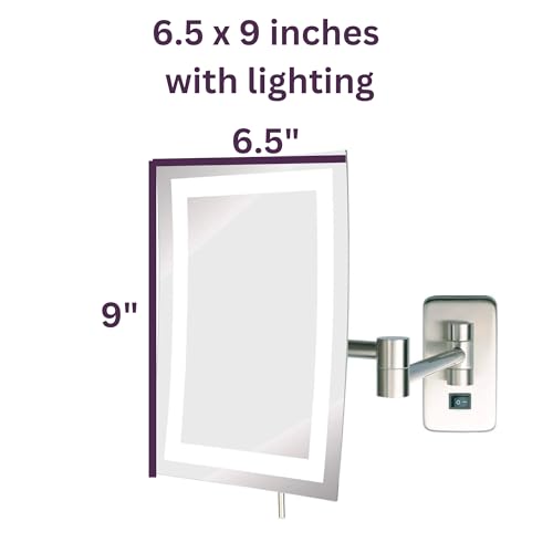 JERDON Rectangular Wall Mount Makeup Mirror - Direct Wire Makeup Mirror with 5X Magnification and LED Lights - Nickel Finish - Model JRT710NLD - Image 3