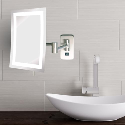 JERDON Rectangular Wall Mount Makeup Mirror - Direct Wire Makeup Mirror with 5X Magnification and LED Lights - Nickel Finish - Model JRT710NLD - Image 2