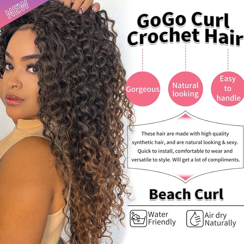 QRHSUKA شعر محبوك بنمط GoGo Curl للنساء السود، بتموجات مائية وشعر بشري مموج، إضافات شعر صناعية (طول 18 بوصة، عبوة تحتوي على 6 قطعات)، اللون T1B/27 - Image 3