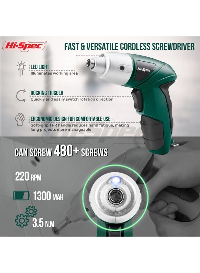 Hi-Spec 19pc 3.6V Green USB Small Power Screwdriver & Home DIY Tool Kit Set. Cordless & Rechargeable Electric Screwdriver and Compact Hand Tool Box Set - Image 3