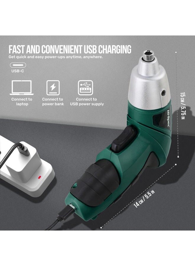 Hi-Spec 19pc 3.6V Green USB Small Power Screwdriver & Home DIY Tool Kit Set. Cordless & Rechargeable Electric Screwdriver and Compact Hand Tool Box Set - Image 5