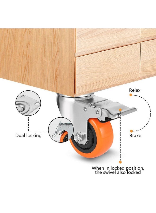 BIRMON 3 Inch Universally Compatible Heavy Duty Caster Wheels Carbon Steel and Soft Rubber Swivel Caster with Break & 360 Degree for 00 kg Capacity (Orange Color - 4 Pcs. Set) - Image 5