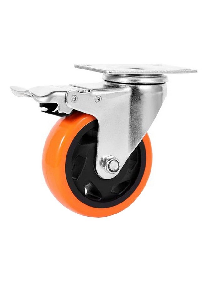 BIRMON 3 Inch Universally Compatible Heavy Duty Caster Wheels Carbon Steel and Soft Rubber Swivel Caster with Break & 360 Degree for 00 kg Capacity (Orange Color - 4 Pcs. Set) - Image 1