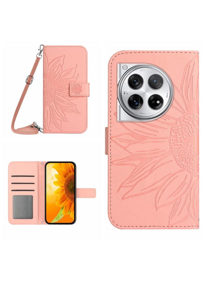 اس-توب جراب هاتف OnePlus 12R 5G Global Skin Feel Sun Flower من الجلد المنقوش مع حبل تعليق - Image 1
