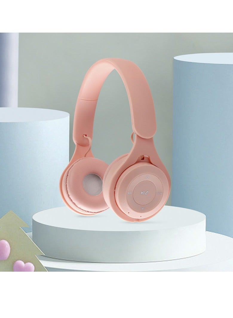 New Wireless Bluetooth Headset Two-ear Folding Game Stereo Headset Headset Headset Bluetooth Headset (Pink) - Image 1