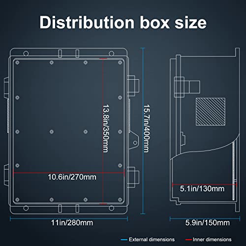 Namunanee Outdoor Electrical Junction Box with High Power Outlet, 16" H* 12" L* 5.9" W, ABS Water Resistant Enclosure with Internal Mounting Panel & Hinged Cover. - Image 5